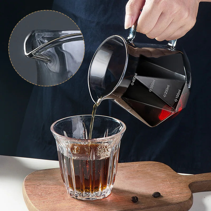 Clear Glass Coffee Carafe, Diamond Shaped Coffee Pot with Reusable Coffee Filter Cup, Standard Glass Coffee Pot