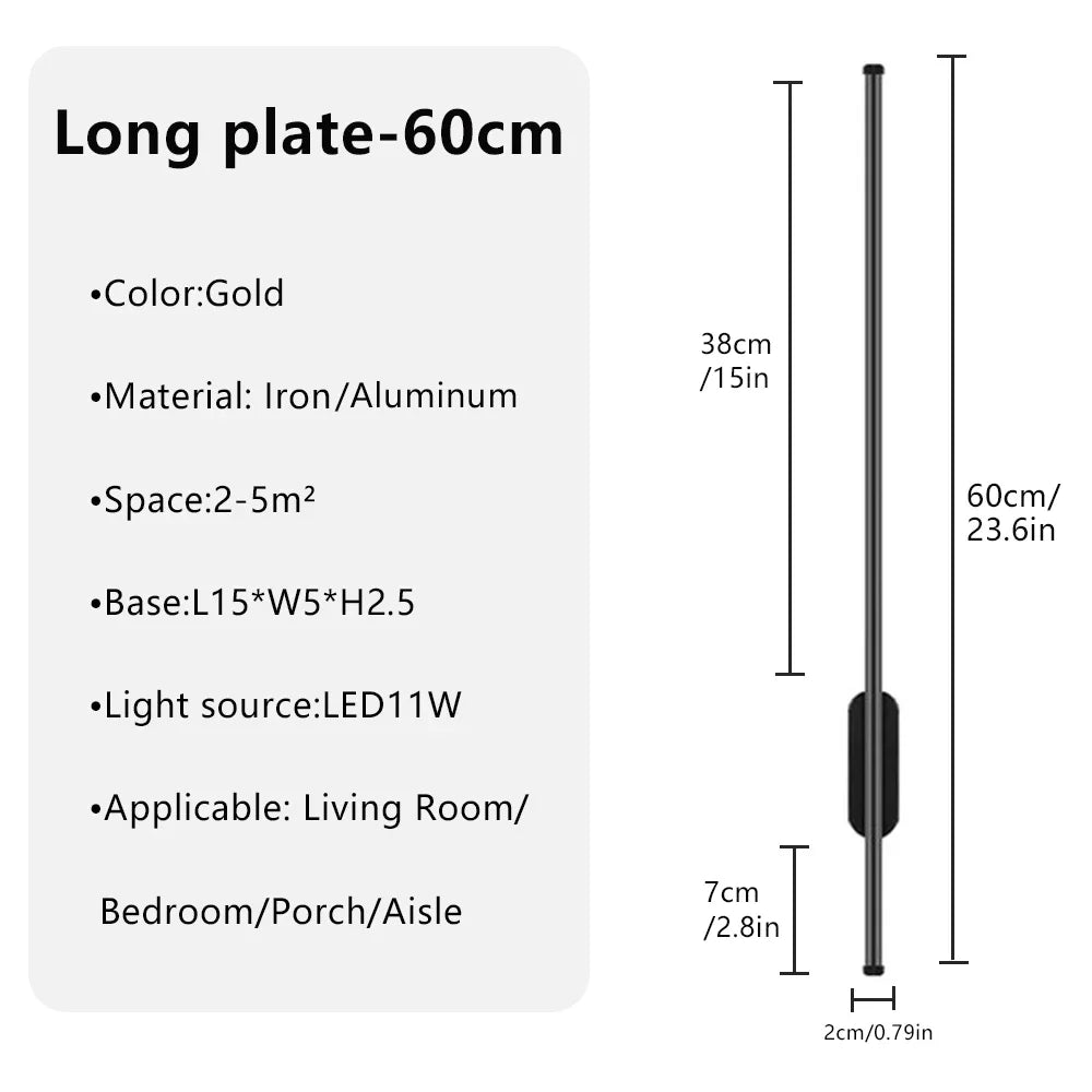 Modern LED Wall Lamp Aluminium Black Gold 60cm Long Strip Light For Bedroom Bedside Living Room Sofa Backwall Indoor Decoration