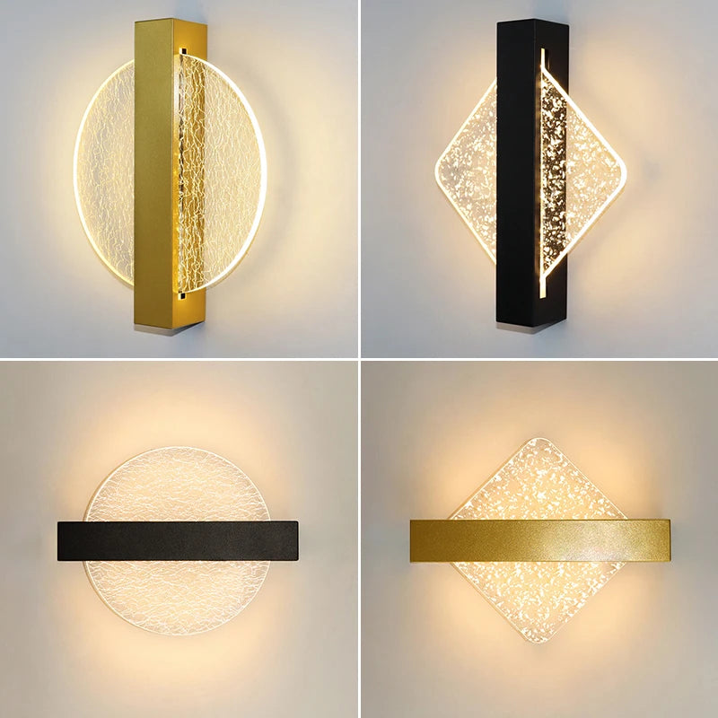 Luxurious Acrylic Wall Lamp Gold Foil Modern LED Indoor Wall Light 10W Nordic Sconce Lamp Bedside Light Bedroom LivingRoom Decor