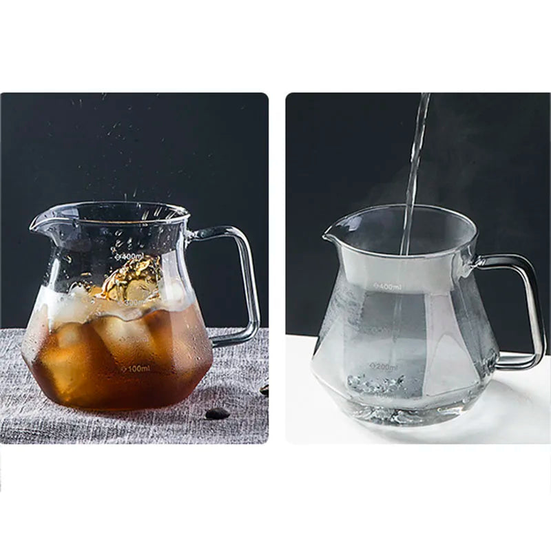 Clear Glass Coffee Carafe, Diamond Shaped Coffee Pot with Reusable Coffee Filter Cup, Standard Glass Coffee Pot