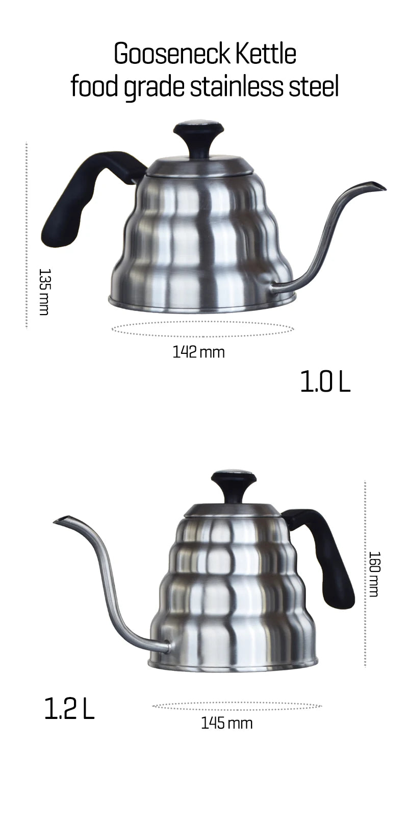 Coffee Kettle1L/1.2L Stainless Steel Pour Over Coffee Pot Kettle Drip Kettle with Thermometer For Home Office Cafetera