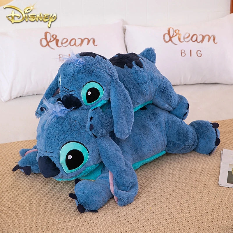 Disney 45/60/80cm Stitch Doll Plush Toys Lilo&Stitch Plush Stuffed Doll Soft Pillow Prone Posture Dark/Light Blue Cute