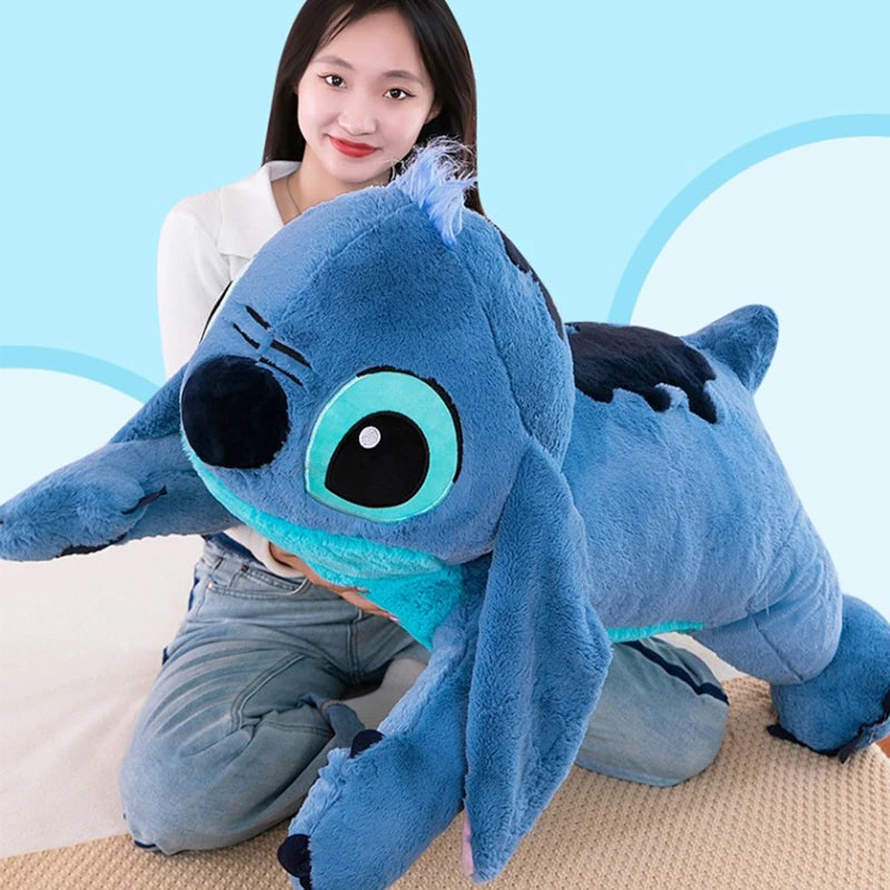 Disney 45/60/80cm Stitch Doll Plush Toys Lilo&Stitch Plush Stuffed Doll Soft Pillow Prone Posture Dark/Light Blue Cute