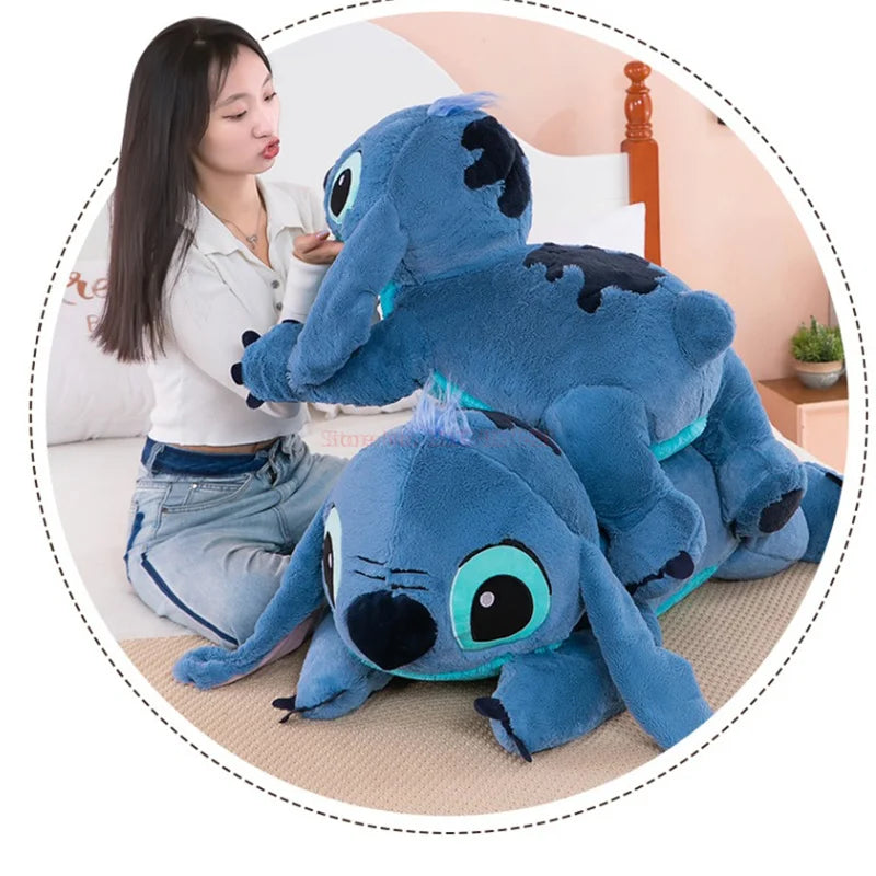 Disney 45/60/80cm Stitch Doll Plush Toys Lilo&Stitch Plush Stuffed Doll Soft Pillow Prone Posture Dark/Light Blue Cute