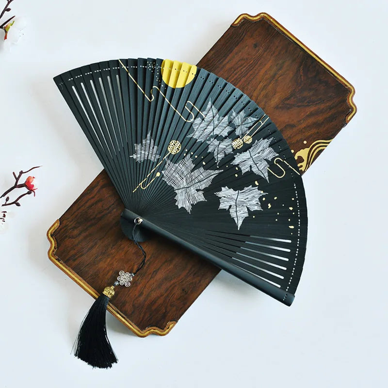 Flying Crane Printing Folding Fan All Bamboo Chinese Style Hanfu Cheongsam Dance Folding Fan Stage Performance Photography Props