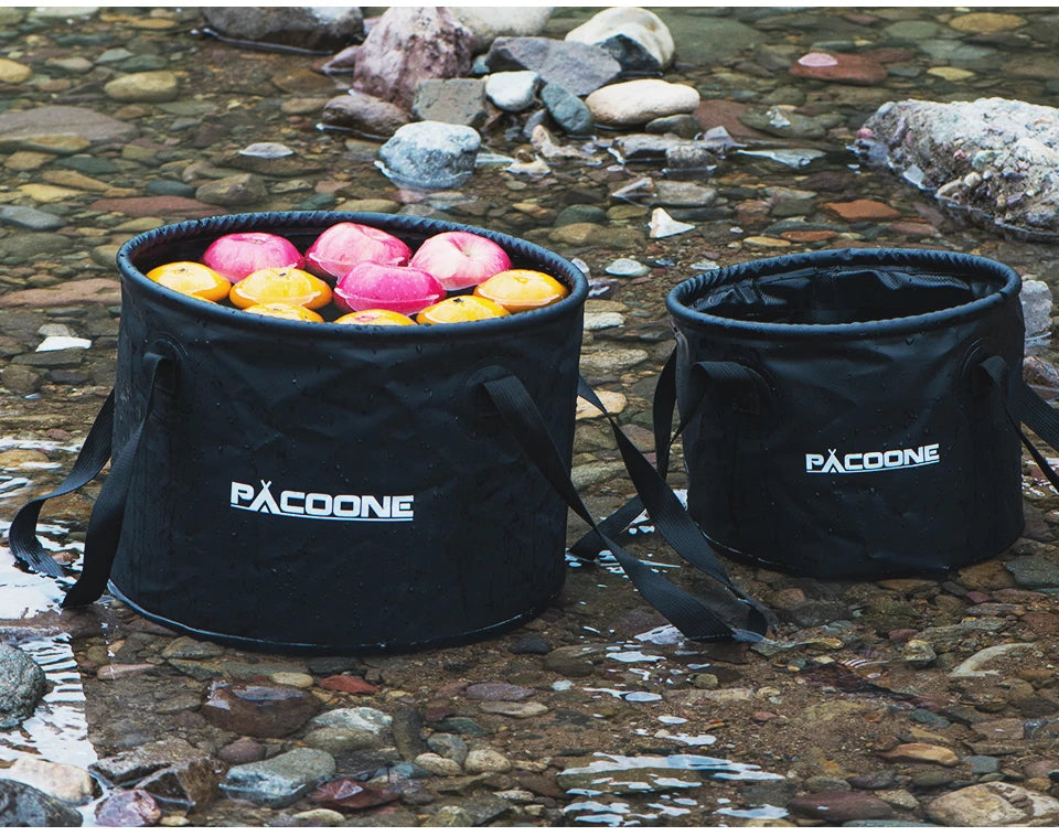 PACOONE Foldable Round Bucket Outdoor Travel Portable Water Basin Storage Bucket Camping Equipment