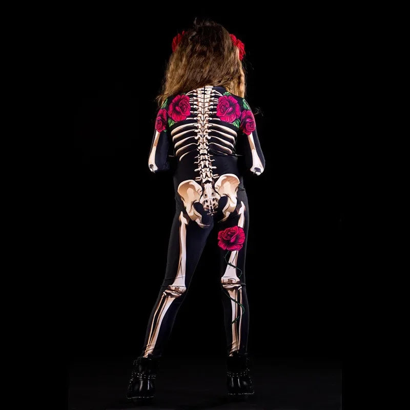 Rose Skeleton Adult Kids Scary Costume Halloween Dress Cosplay Sexy Jumpsuit Carnival Party Baby Girl Rompers Day of The Dead