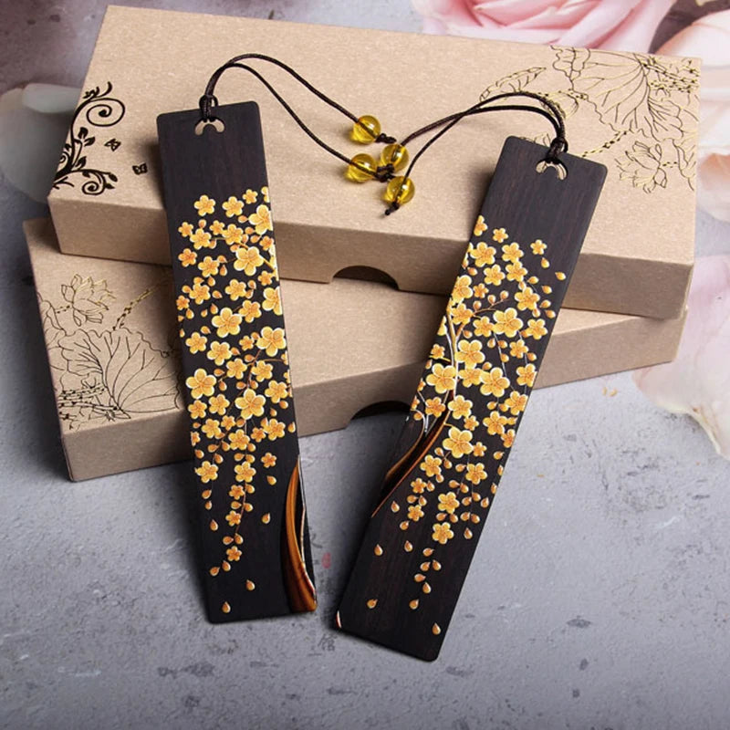 Retro Ebony Painted Golden Tree Wooden Bookmark Creative Chinese Style