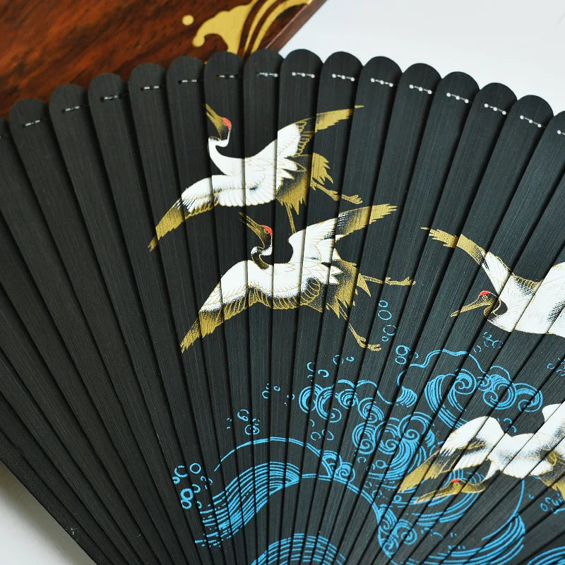 Flying Crane Printing Folding Fan All Bamboo Chinese Style Hanfu Cheongsam Dance Folding Fan Stage Performance Photography Props