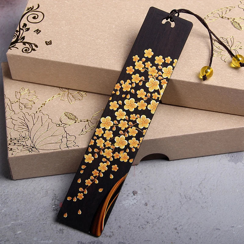 Retro Ebony Painted Golden Tree Wooden Bookmark Creative Chinese Style