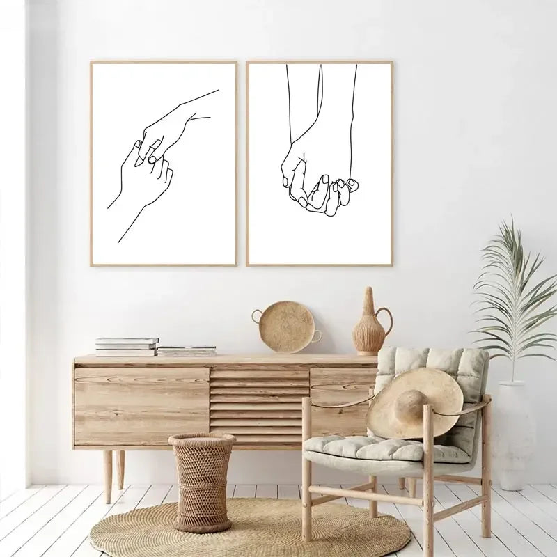 Simple Black and White Couple Line Art Line Drawing for home decorating