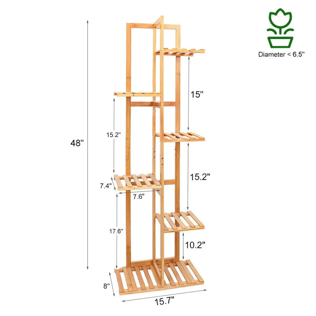 Bamboo Plant Stand Rack Multiple Flower Pot Holder Shelf Indoor Outdoor Planter Display Shelving Unit for Patio