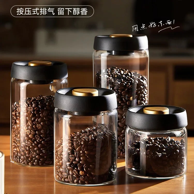 Coffee Jar Manual Vacuum Moisture Proproof Storage Jar Kitchen High Borosilicate Glass Tea Jar Coffee Bean Storage Sealed Jar