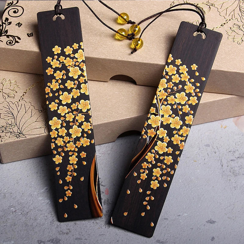 Retro Ebony Painted Golden Tree Wooden Bookmark Creative Chinese Style