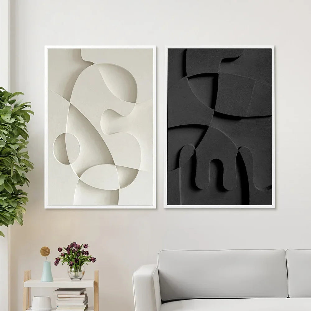 Abstract Printmaking Black and White 3D Texture Irregular Three-dimensional Art Poster Minimalist Wall Decoration Painting Image