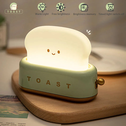 BANDIAN Toast Cartoon LED Night Light Cute Home Decor Kawaii Bread Table Lamps Night Portable Light with Timer Tiny Lamp