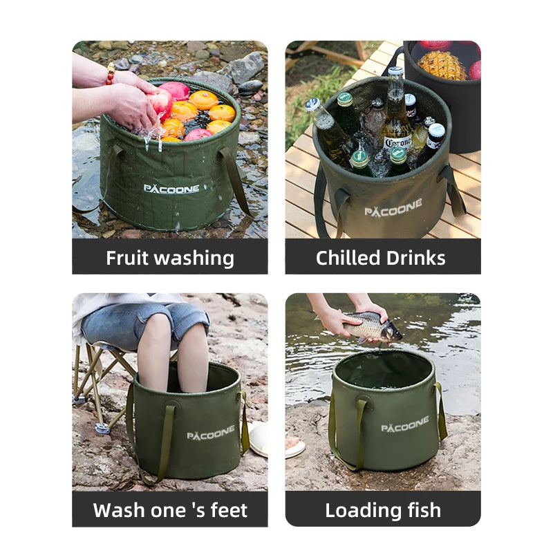 PACOONE Foldable Round Bucket Outdoor Travel Portable Water Basin Storage Bucket Camping Equipment