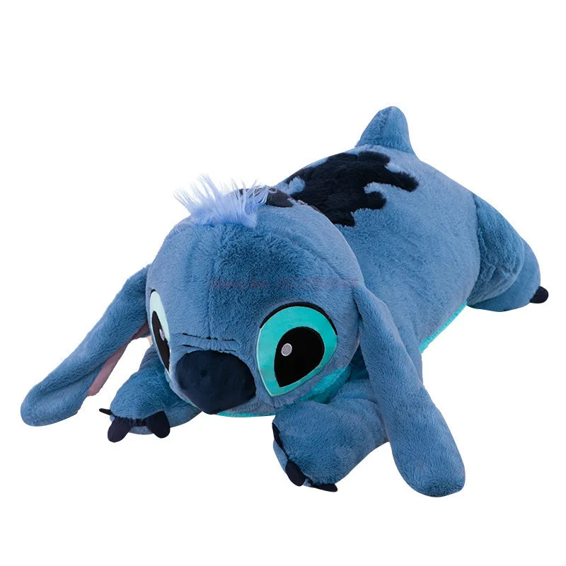 Disney 45/60/80cm Stitch Doll Plush Toys Lilo&Stitch Plush Stuffed Doll Soft Pillow Prone Posture Dark/Light Blue Cute