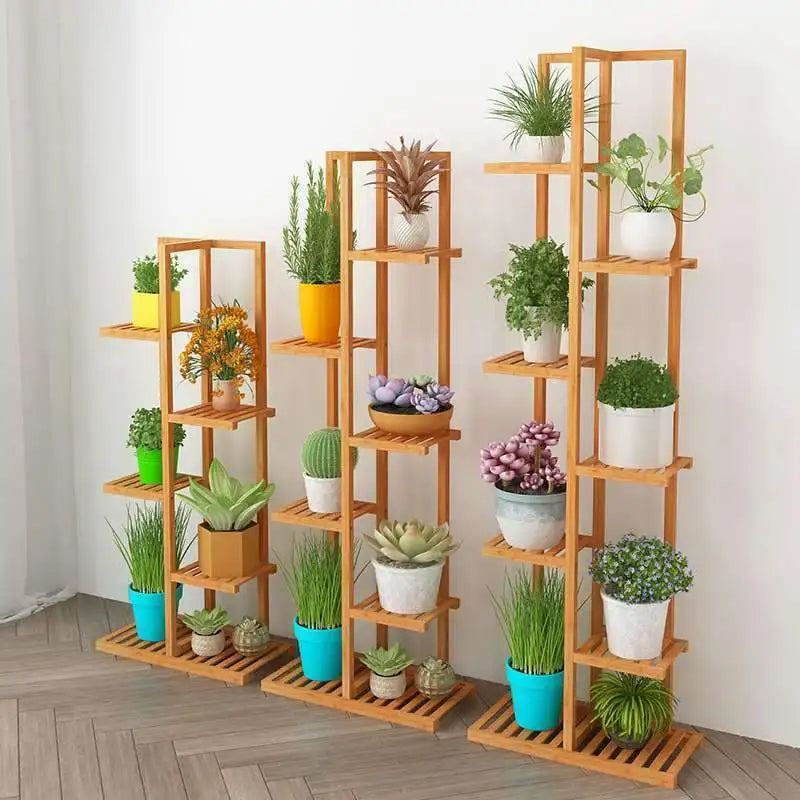 Bamboo Plant Stand Rack Multiple Flower Pot Holder Shelf Indoor Outdoor Planter Display Shelving Unit for Patio