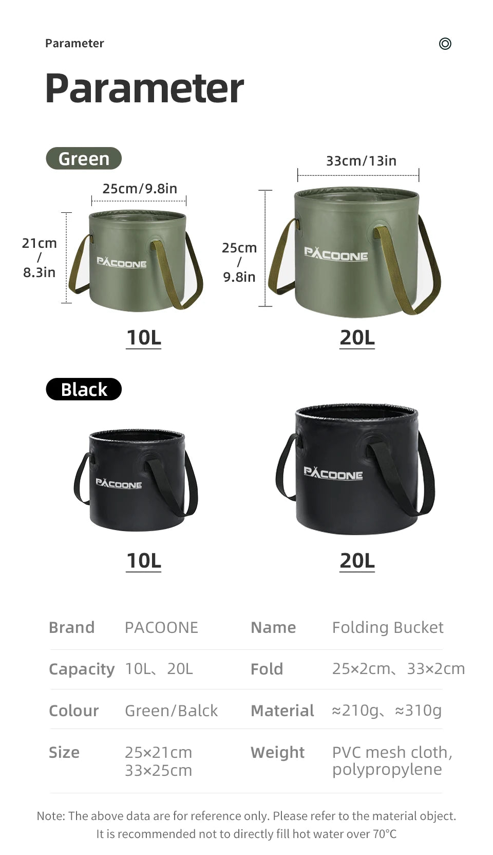 PACOONE Foldable Round Bucket Outdoor Travel Portable Water Basin Storage Bucket Camping Equipment