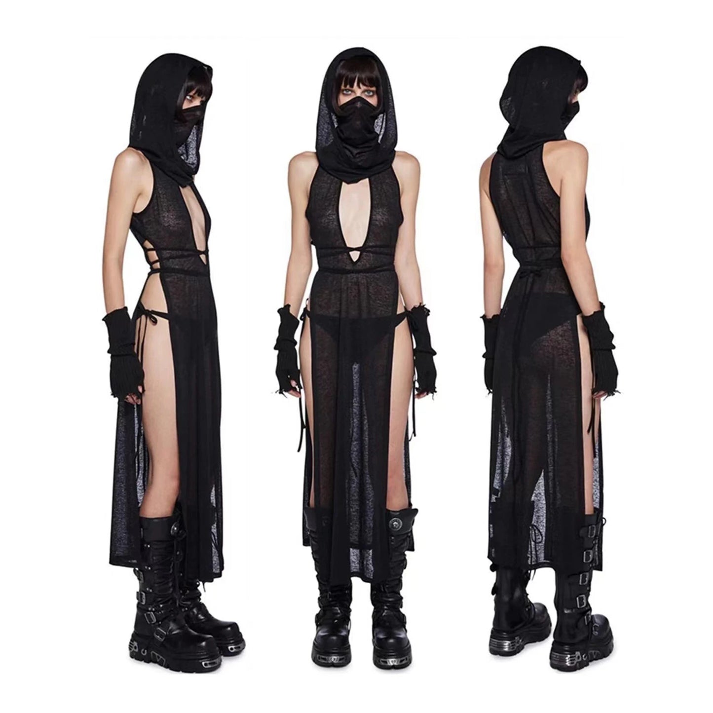 2024NEW Sexy Witch Cosplay For Woman Assassin Cosplay Black Hooded Dress Sexy Halloween Costumes For Adults Gohst Bride