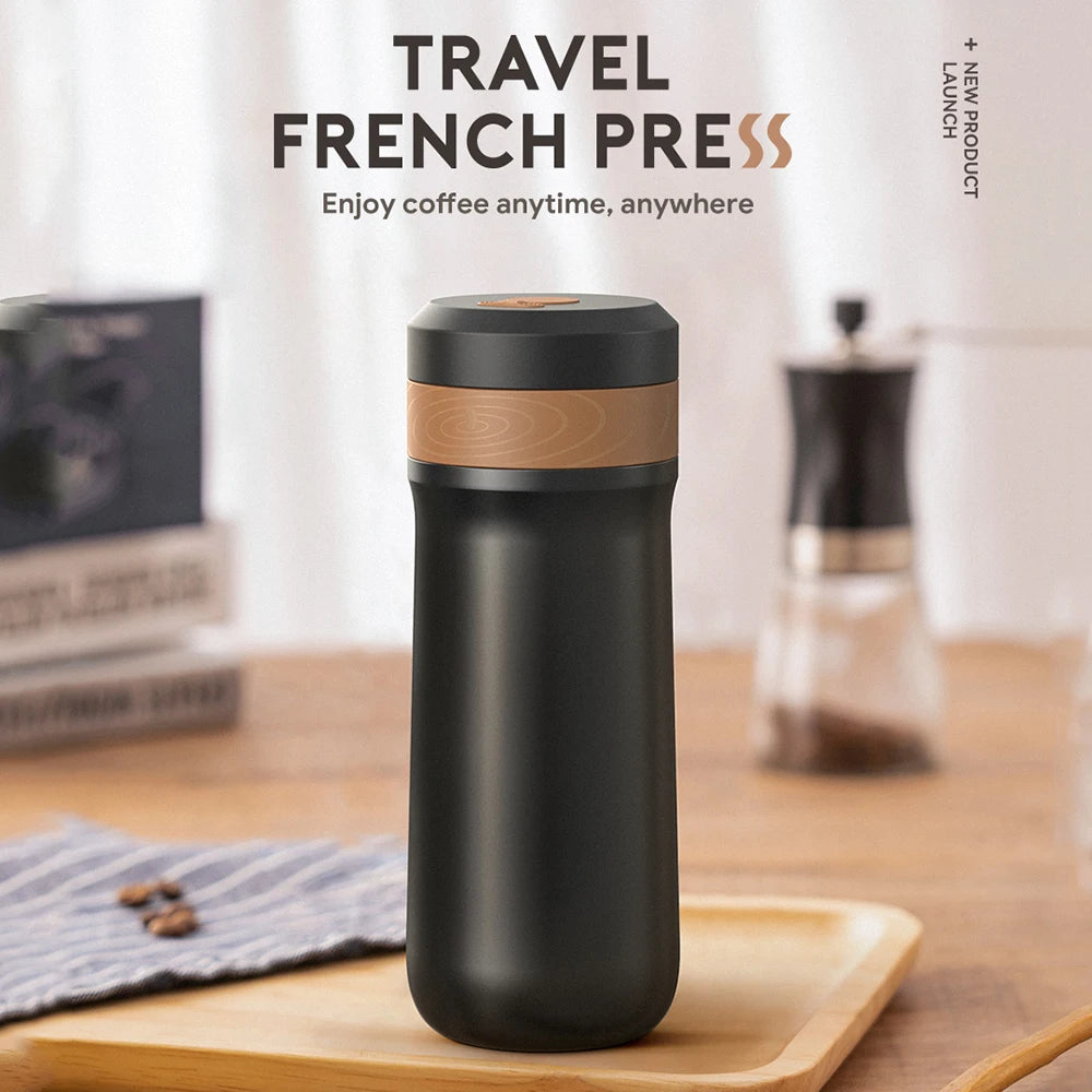 ICafilas 320ml Portable Coffee Pot French Press Coffee Maker Stainless Steel Insulated Travel Mug With Coffee Plunger Filter