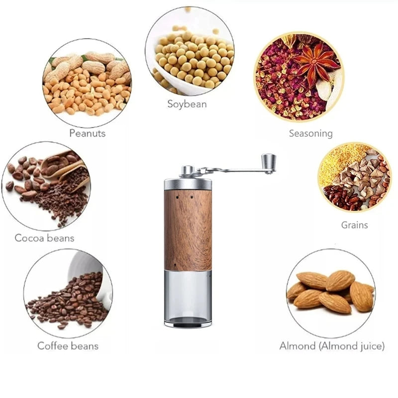 1PCS Coffee Bean Grinder Portable Wood Grain Stainless Steel Crank Hand Hand Coffee Grinder Kitchen Tool Grinder