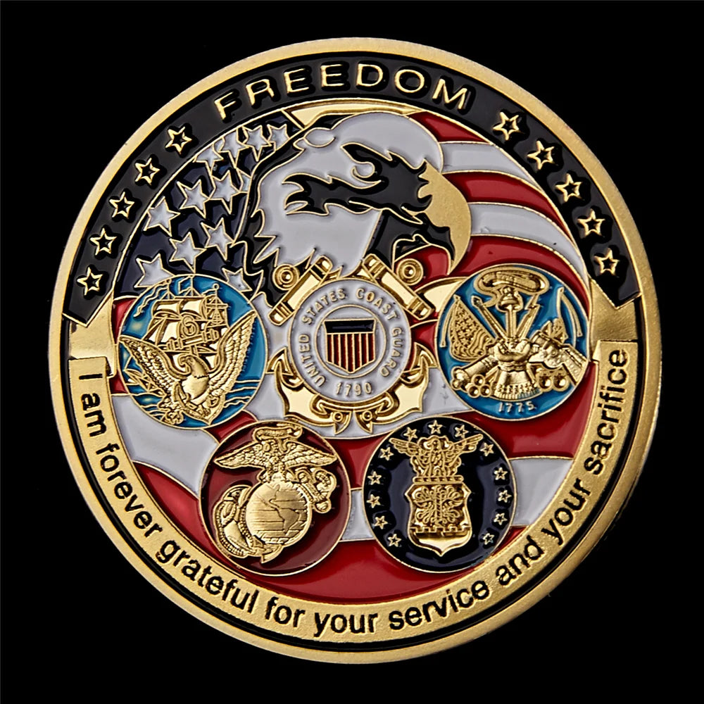 USA Navy USAF USMC Army Coast Guard Freedom Eagle Gold Plate Rare Challenge Coin Collection