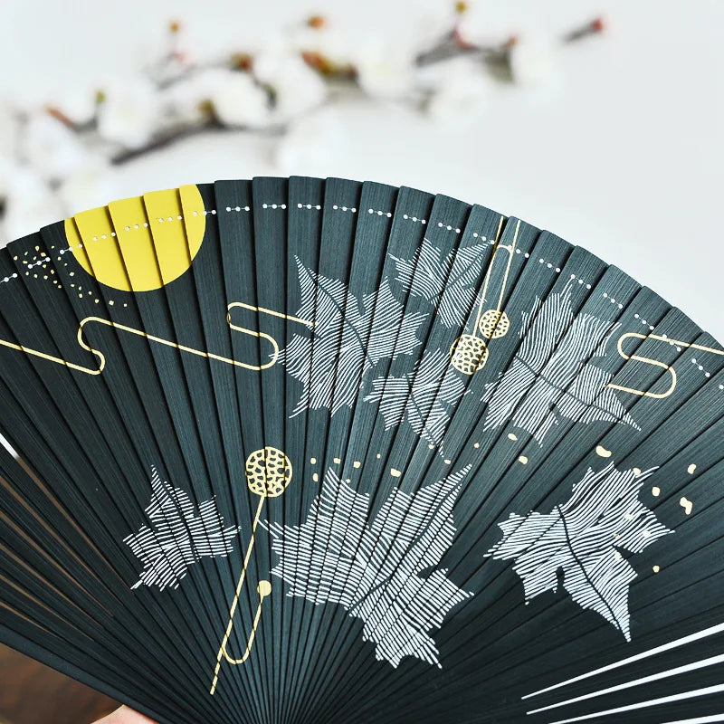 Flying Crane Printing Folding Fan All Bamboo Chinese Style Hanfu Cheongsam Dance Folding Fan Stage Performance Photography Props