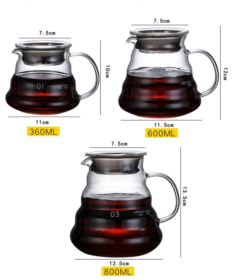 350/600/800ml Clear Glass Coffee Carafe Clouds Shape Glass Kettle Sharing Pot with Lids Coffee Pot for Pour Over Coffee Maker