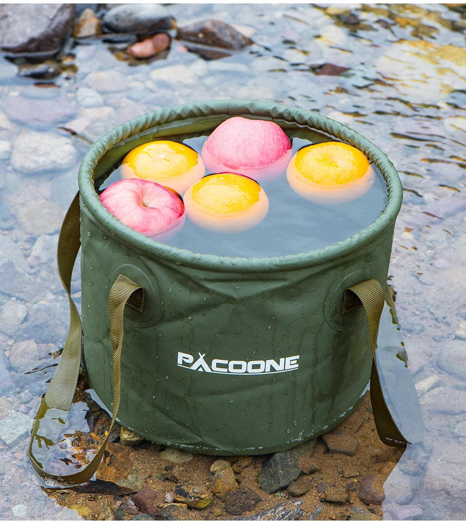 PACOONE Foldable Round Bucket Outdoor Travel Portable Water Basin Storage Bucket Camping Equipment