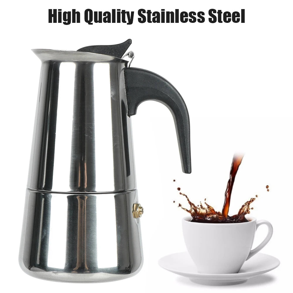 Coffee Maker Pot Moka Coffee Maker Stainless Steel 2/4/6/9 Cups Mocha Espresso Latte Stovetop Filter Coffee Pot for Kitchen