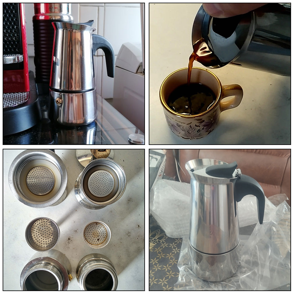 Coffee Maker Pot Moka Coffee Maker Stainless Steel 2/4/6/9 Cups Mocha Espresso Latte Stovetop Filter Coffee Pot for Kitchen