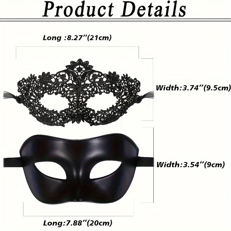 Elegant Lace Masquerade Mask Set for Women & Men - Perfect for Halloween, Bachelorette Parties, Weddings, and Venetian Celebrations